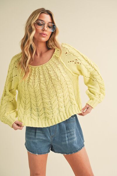 Aemi + Co Cable - Knit Openwork Round Neck Sweater - S. M. & Co.