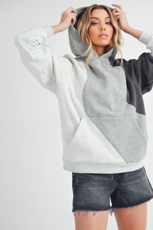 Aemi + Co Color Block Hoodie with Kangaroo Pocket - S. M. & Co.