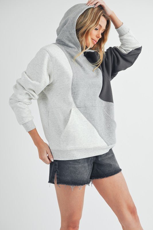 Aemi + Co Color Block Hoodie with Kangaroo Pocket - S. M. & Co.