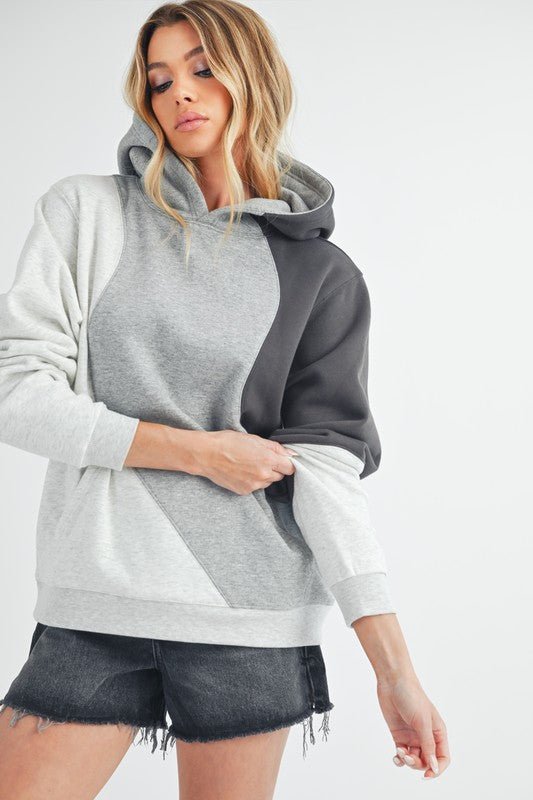 Aemi + Co Color Block Hoodie with Kangaroo Pocket - S. M. & Co.