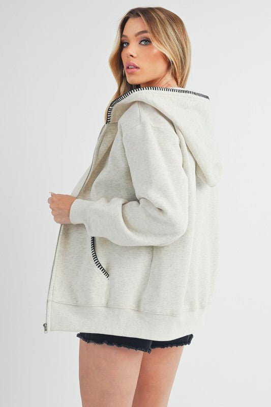 Aemi + Co Contrast Trim Zip Up Hoodie Jacket - S. M. & Co.