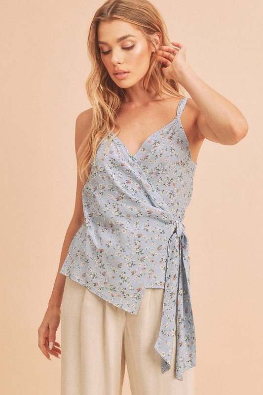 Aemi + Co Ditsy Floral Surplice Adjustable Straps Cami - S. M. & Co.