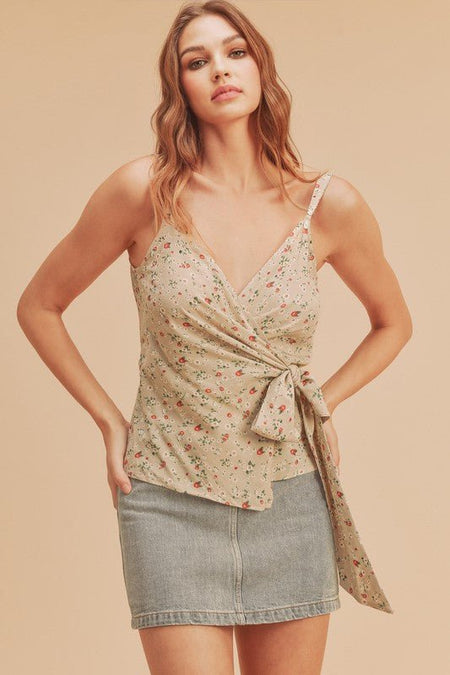 Aemi + Co Ditsy Floral Surplice Adjustable Straps Cami - S. M. & Co.