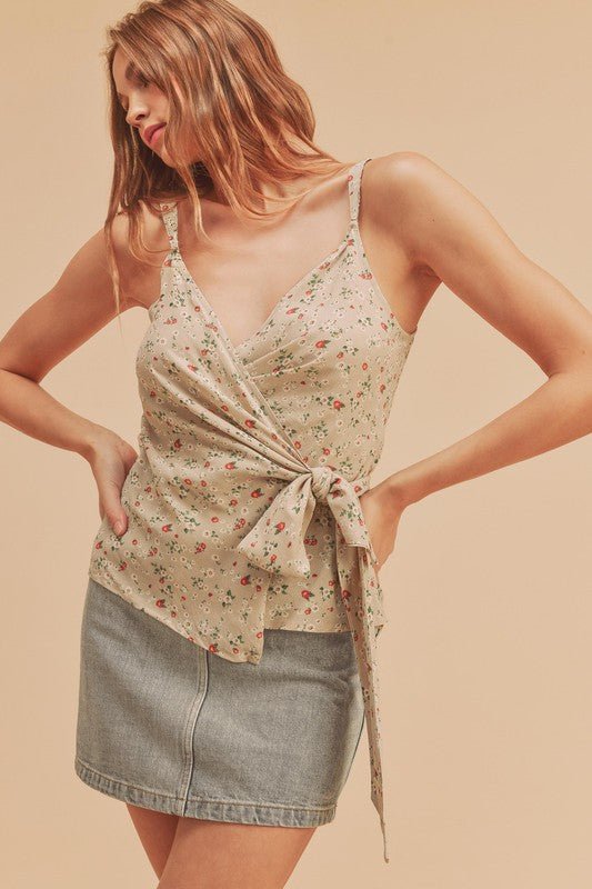 Aemi + Co Ditsy Floral Surplice Adjustable Straps Cami - S. M. & Co.