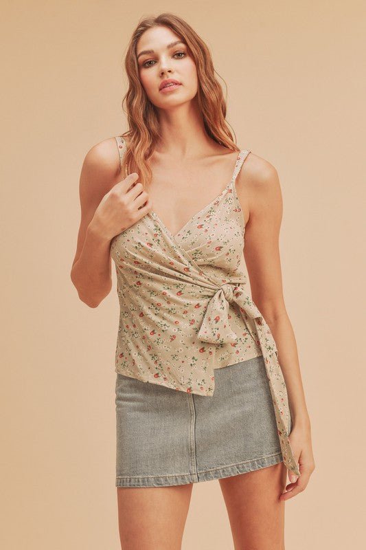 Aemi + Co Ditsy Floral Surplice Adjustable Straps Cami - S. M. & Co.