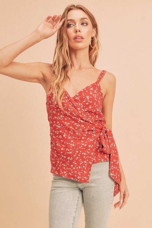 Aemi + Co Ditsy Floral Surplice Adjustable Straps Cami - S. M. & Co.