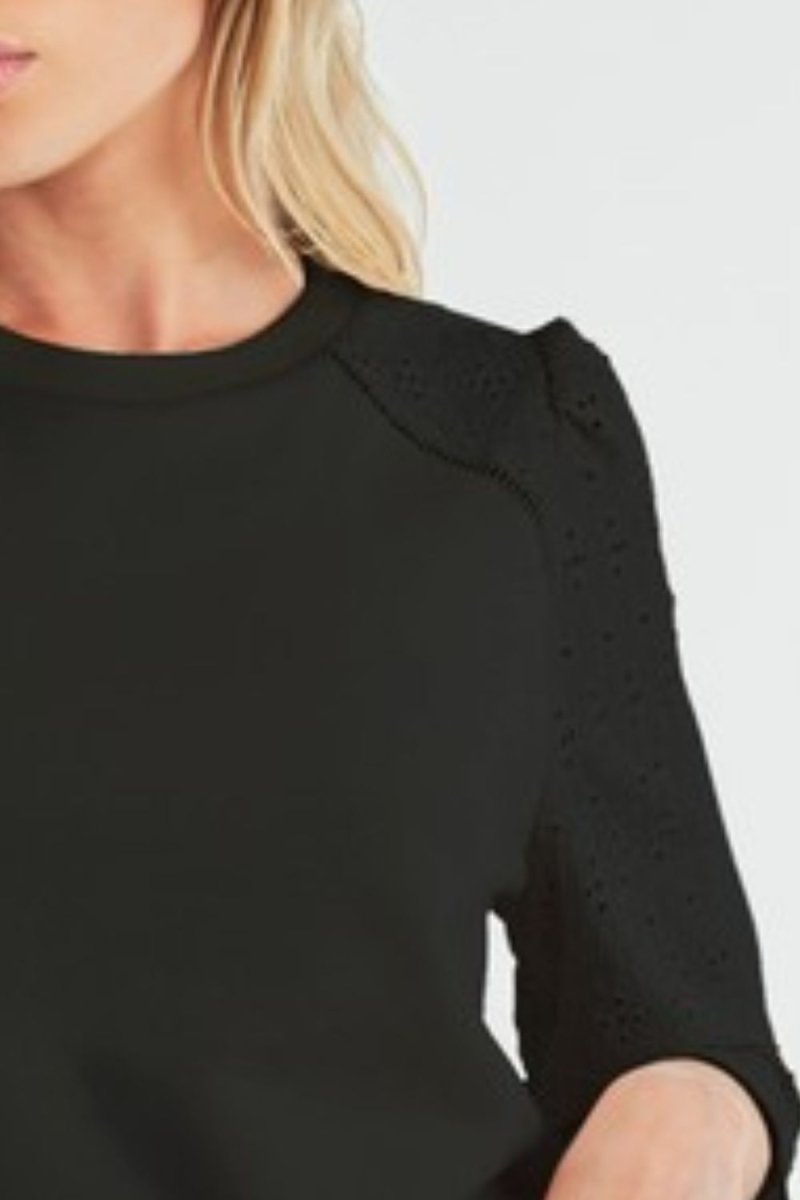 Aemi + Co Embroidered Eyelet Round Neck 3/4 Sleeve Blouse - S. M. & Co.