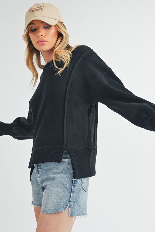 Aemi + Co Exposed Seam High - Low Round Neck Sherpa Top - S. M. & Co.