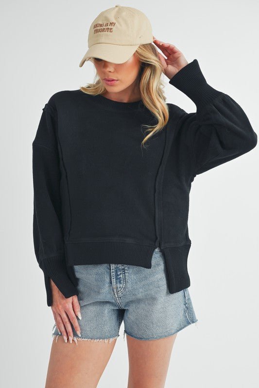 Aemi + Co Exposed Seam High - Low Round Neck Sherpa Top - S. M. & Co.