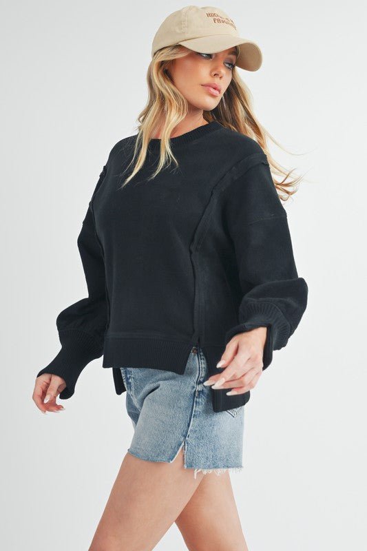 Aemi + Co Exposed Seam High - Low Round Neck Sherpa Top - S. M. & Co.