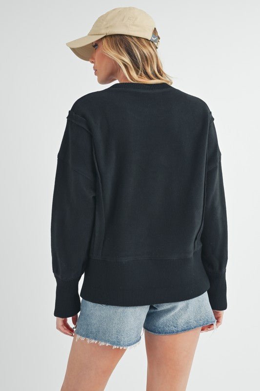 Aemi + Co Exposed Seam High - Low Round Neck Sherpa Top - S. M. & Co.