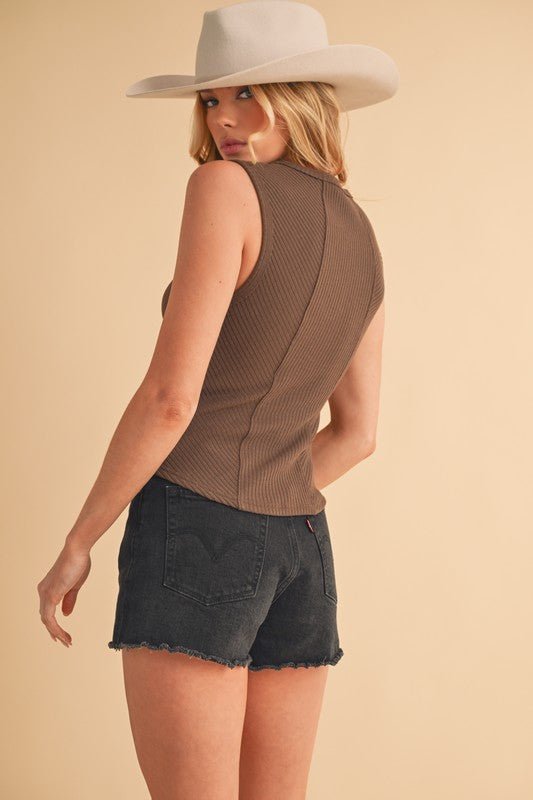 Aemi + Co Exposed Seam Ribbed Wide Strap Tank - S. M. & Co.