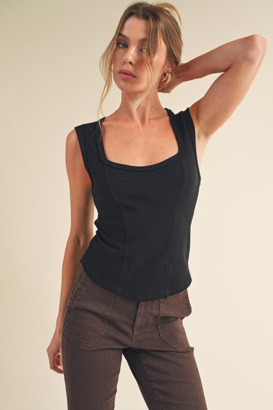 Aemi + Co Exposed Seam Ribbed Wide Strap Tank - S. M. & Co.