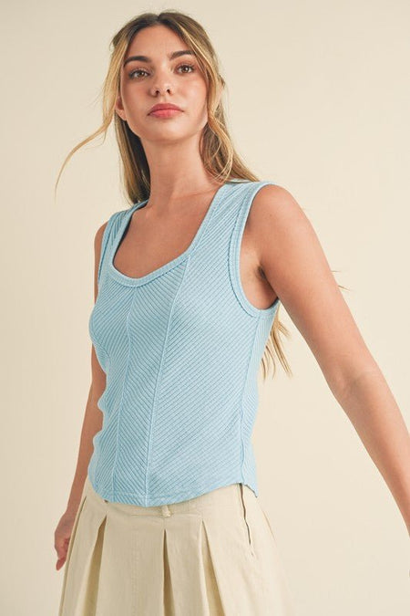 Aemi + Co Exposed Seam Ribbed Wide Strap Tank - S. M. & Co.