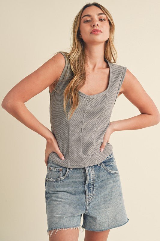 Aemi + Co Exposed Seam Ribbed Wide Strap Tank - S. M. & Co.