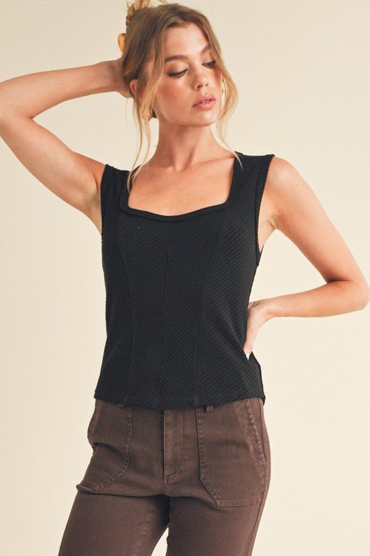 Aemi + Co Exposed Seam Ribbed Wide Strap Tank - S. M. & Co.