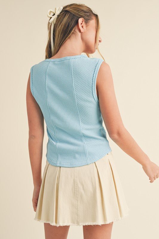 Aemi + Co Exposed Seam Ribbed Wide Strap Tank - S. M. & Co.