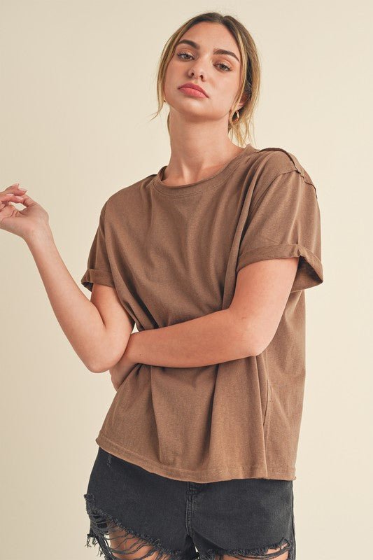 Aemi + Co Exposed Seam Round Neck Short Sleeve T-Shirt - S. M. & Co.