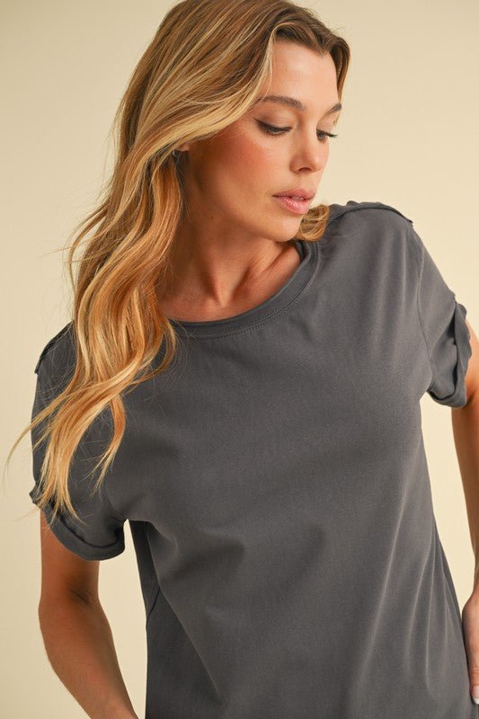 Aemi + Co Exposed Seam Round Neck Short Sleeve T-Shirt - S. M. & Co.