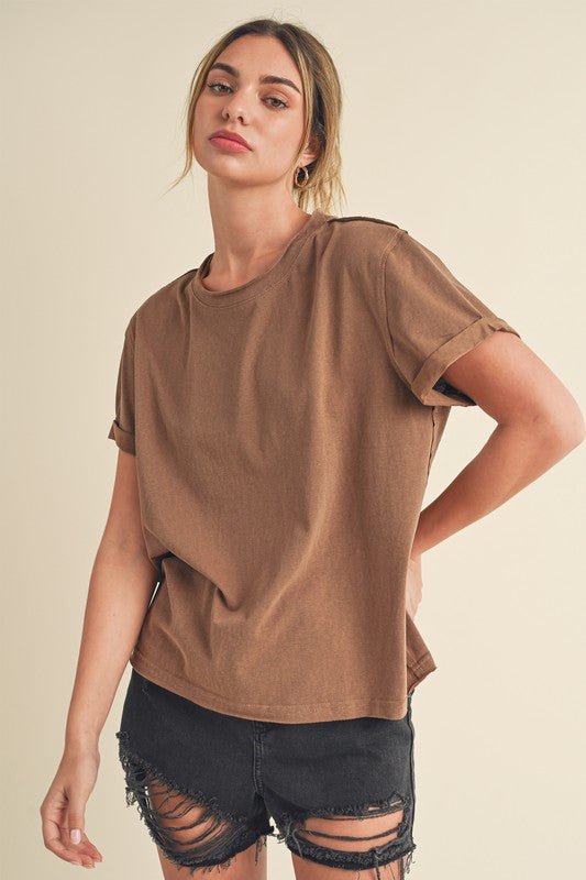 Aemi + Co Exposed Seam Round Neck Short Sleeve T-Shirt - S. M. & Co.