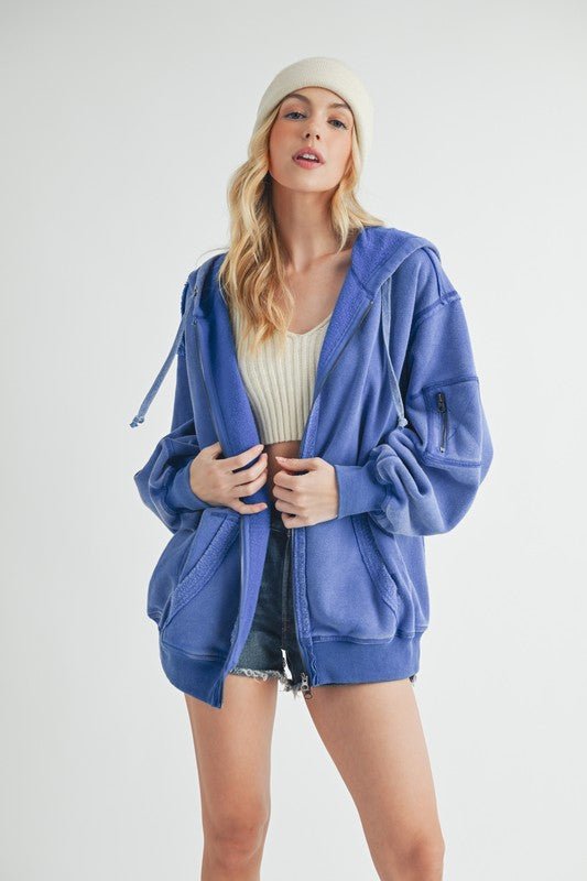 Aemi + Co Exposed Seam Zip Up Drawstring Hooded Jacket - S. M. & Co.