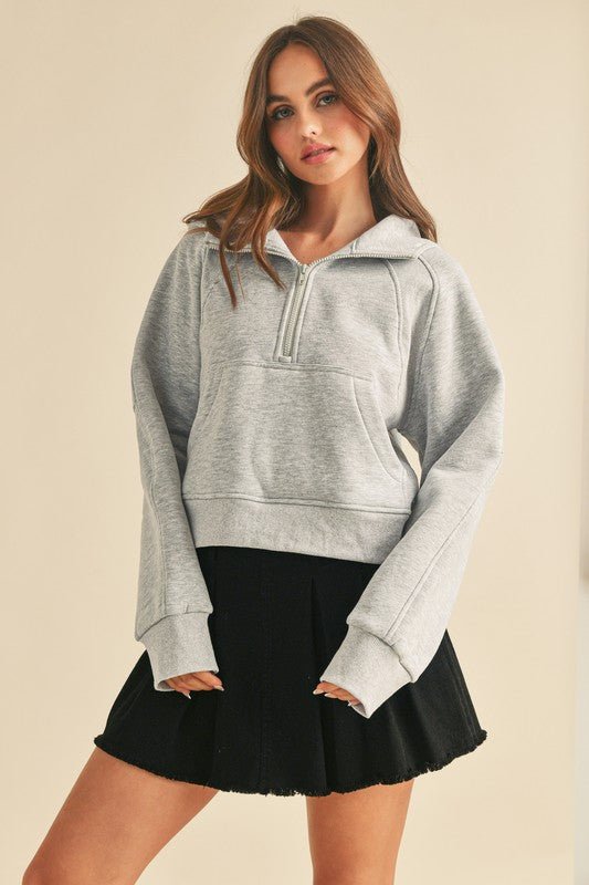 Aemi + Co Half Zip Raglan Sleeve Hoodie with Kangaroo Pocket - S. M. & Co.