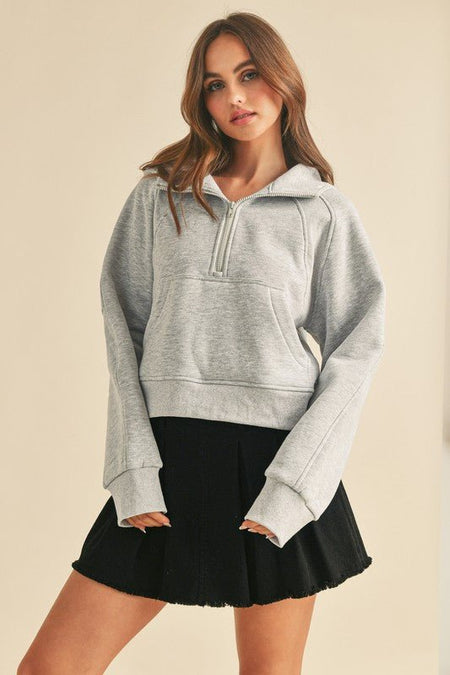 Aemi + Co Half Zip Raglan Sleeve Hoodie with Kangaroo Pocket - S. M. & Co.