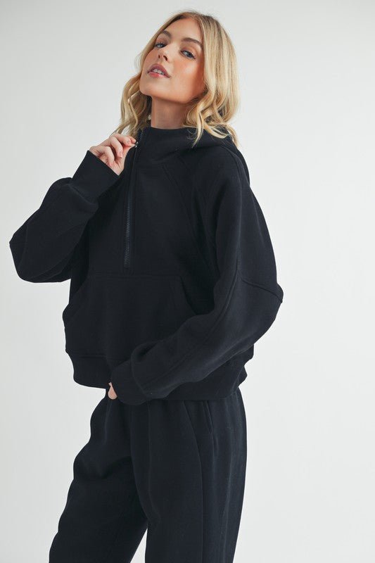 Aemi + Co Half Zip Raglan Sleeve Hoodie with Kangaroo Pocket - S. M. & Co.