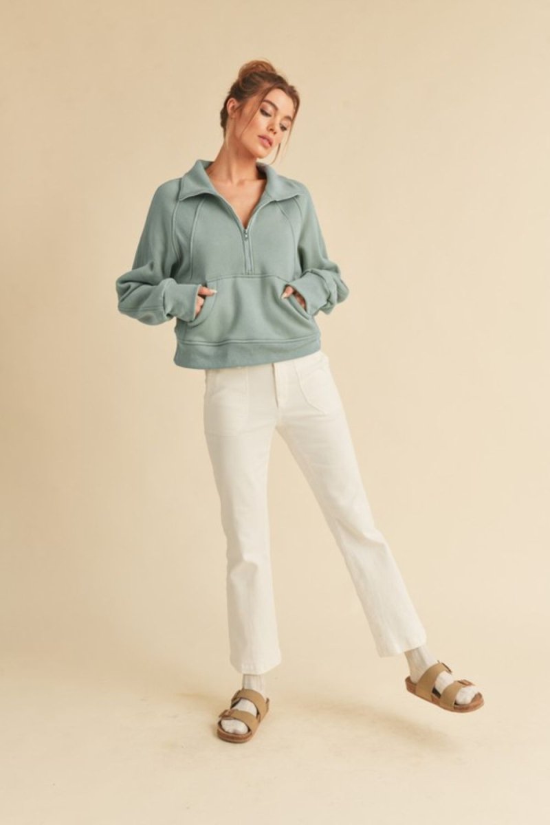 Aemi + Co Half Zip Raglan Sleeve Sweatshirt with Kangaroo Pocket - S. M. & Co.