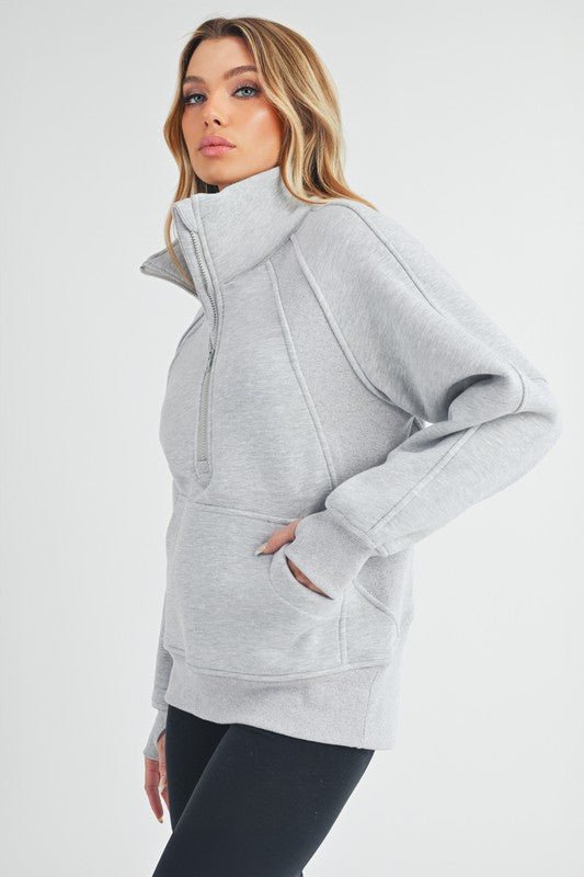 Aemi + Co Half Zip Raglan Sleeve Sweatshirt with Kangaroo Pocket - S. M. & Co.