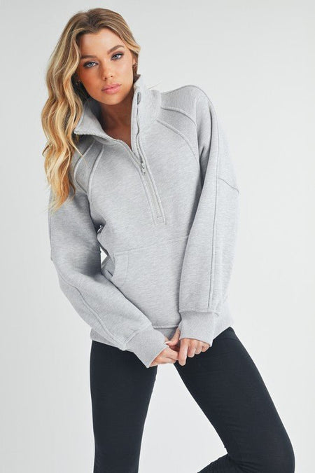 Aemi + Co Half Zip Raglan Sleeve Sweatshirt with Kangaroo Pocket - S. M. & Co.