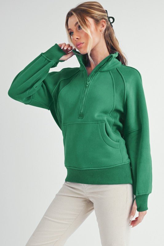 Aemi + Co Half Zip Raglan Sleeve Sweatshirt with Kangaroo Pocket - S. M. & Co.