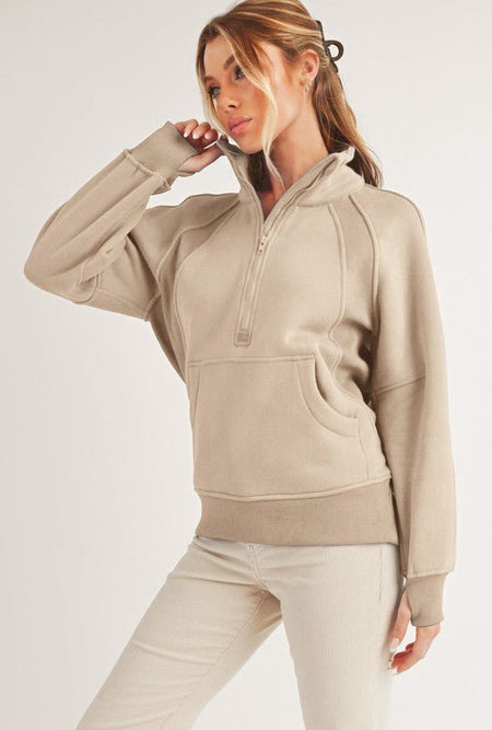 Aemi + Co Half Zip Raglan Sleeve Sweatshirt with Kangaroo Pocket - S. M. & Co.