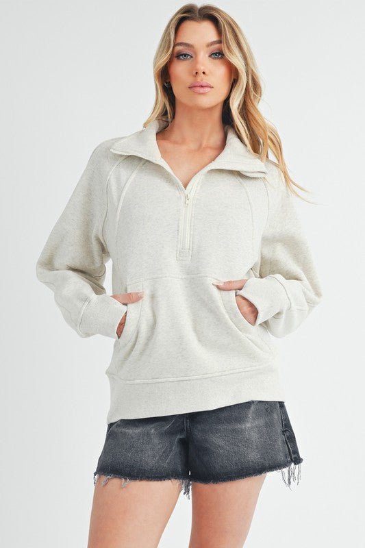 Aemi + Co Half Zip Raglan Sleeve Sweatshirt with Kangaroo Pocket - S. M. & Co.