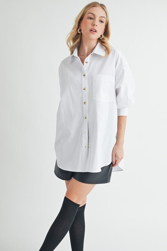 Aemi + Co High - Low Collared Neck Drop Shoulder Shirt - S. M. & Co.