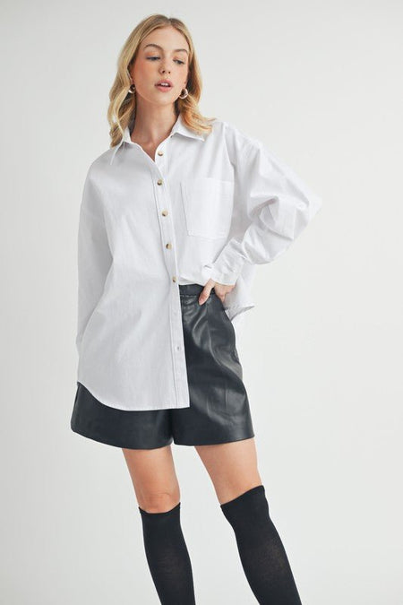 Aemi + Co High - Low Collared Neck Drop Shoulder Shirt - S. M. & Co.