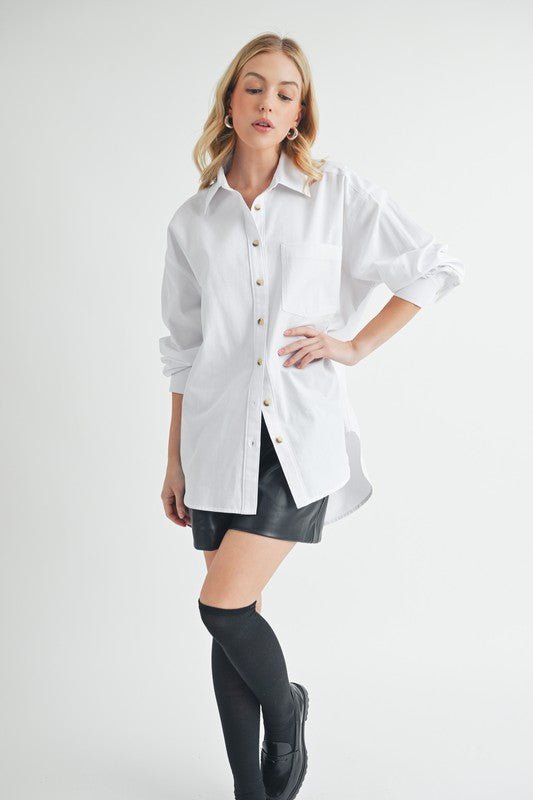 Aemi + Co High - Low Collared Neck Drop Shoulder Shirt - S. M. & Co.