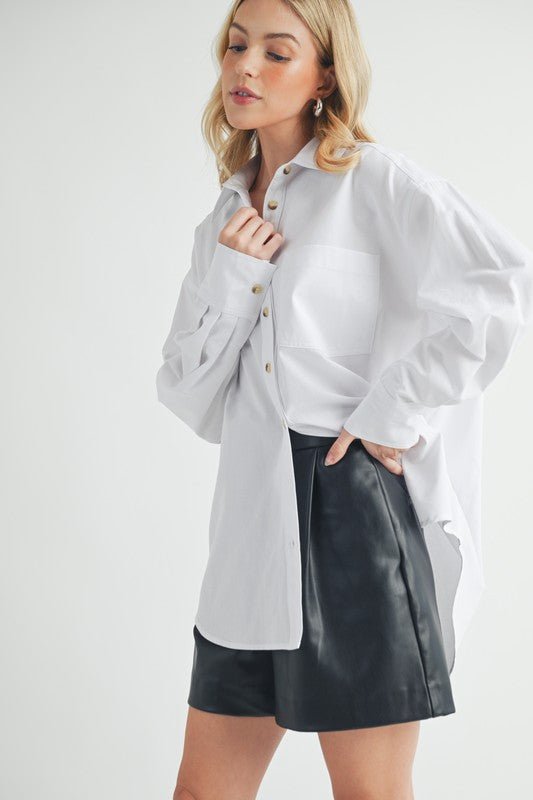 Aemi + Co High - Low Collared Neck Drop Shoulder Shirt - S. M. & Co.