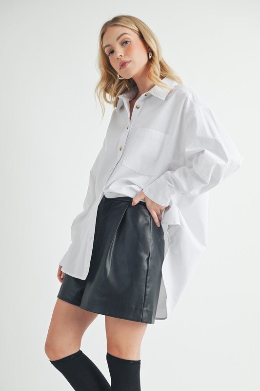 Aemi + Co High - Low Collared Neck Drop Shoulder Shirt - S. M. & Co.