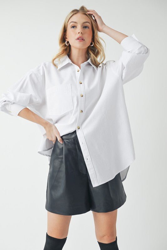 Aemi + Co High - Low Collared Neck Drop Shoulder Shirt - S. M. & Co.