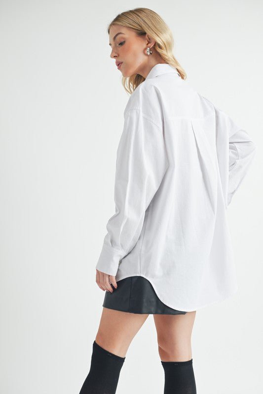 Aemi + Co High - Low Collared Neck Drop Shoulder Shirt - S. M. & Co.