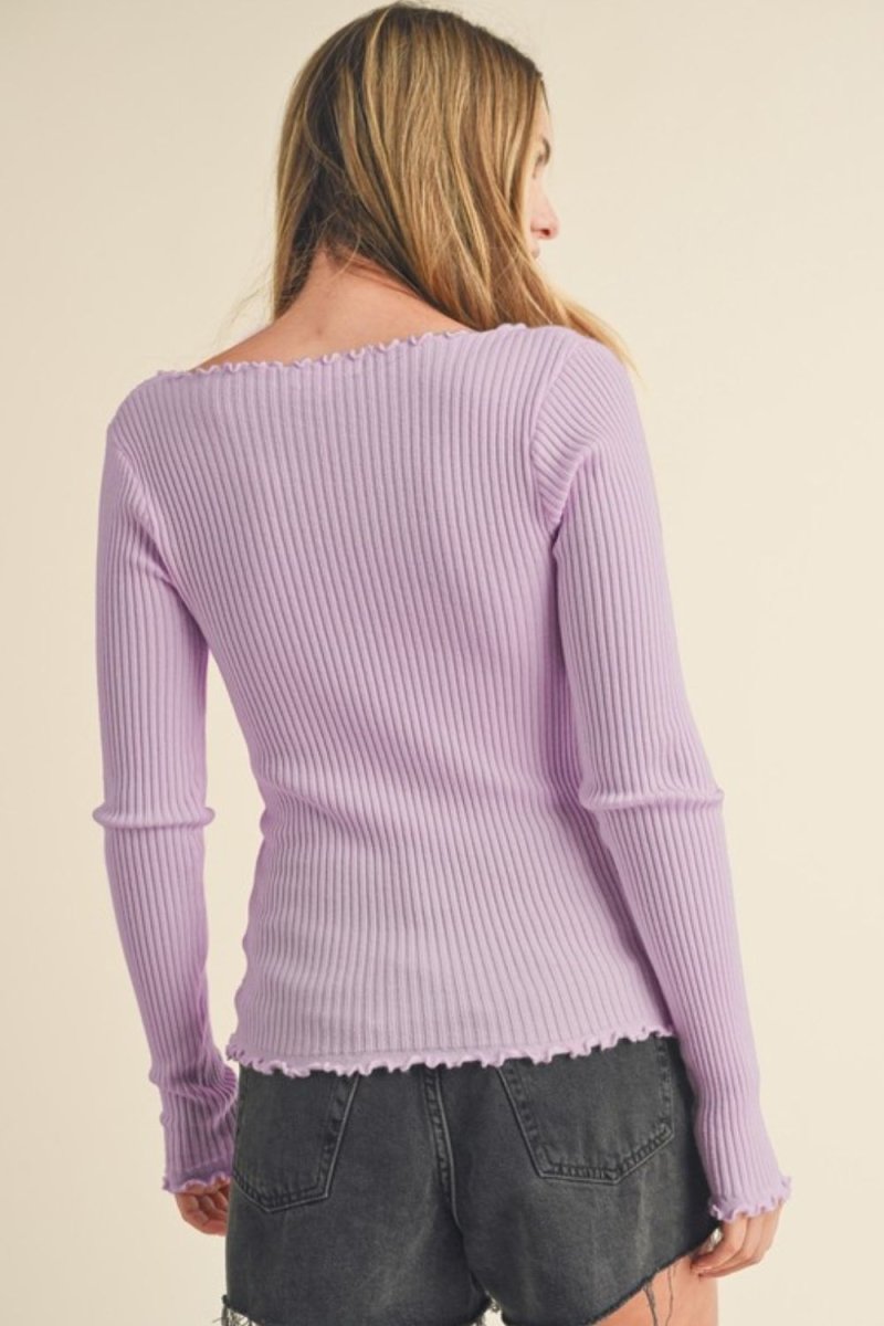 Aemi + Co Lettuce Hem Scoop Neck Long Sleeve Knit Top - S. M. & Co.