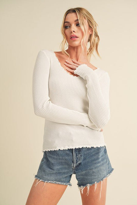 Aemi + Co Lettuce Hem Scoop Neck Long Sleeve Knit Top - S. M. & Co.