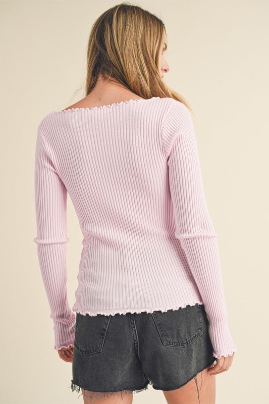 Aemi + Co Lettuce Hem Scoop Neck Long Sleeve Knit Top - S. M. & Co.