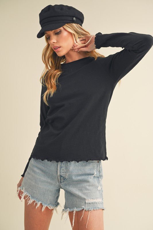 Aemi + Co Lettuce Hemline Round Neck Raglan Sleeve T-Shirt - S. M. & Co.