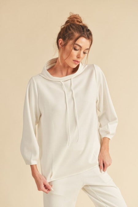 Aemi + Co Lightweight Drawstring Mock Neck Sweatshirt - S. M. & Co.