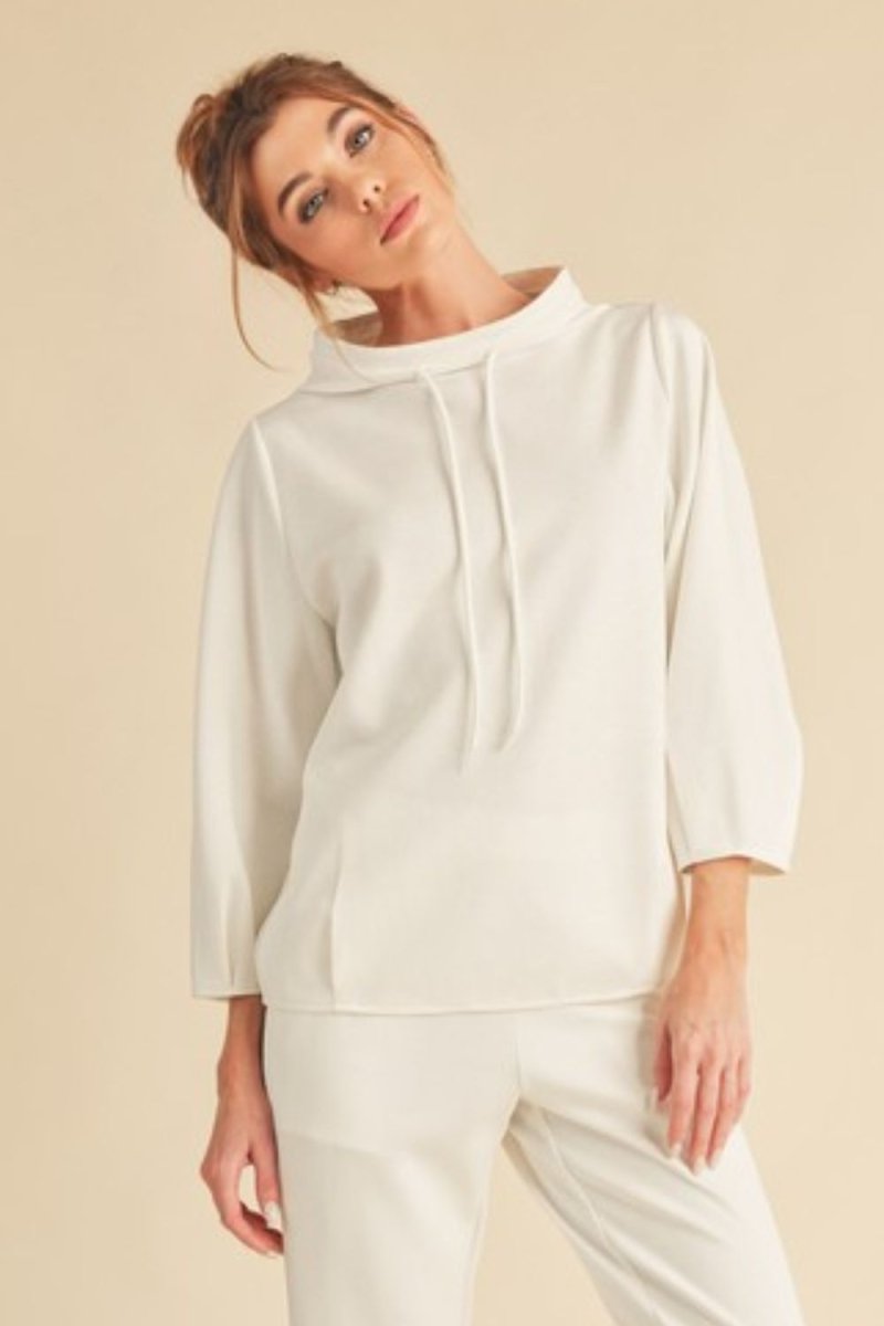 Aemi + Co Lightweight Drawstring Mock Neck Sweatshirt - S. M. & Co.