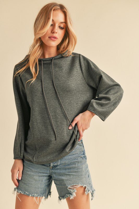 Aemi + Co Lightweight Drawstring Mock Neck Sweatshirt - S. M. & Co.