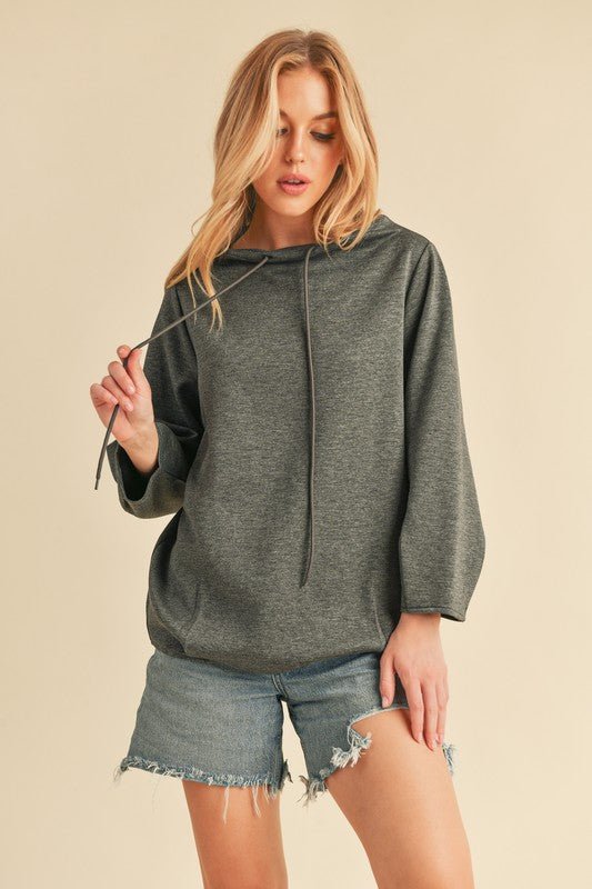 Aemi + Co Lightweight Drawstring Mock Neck Sweatshirt - S. M. & Co.