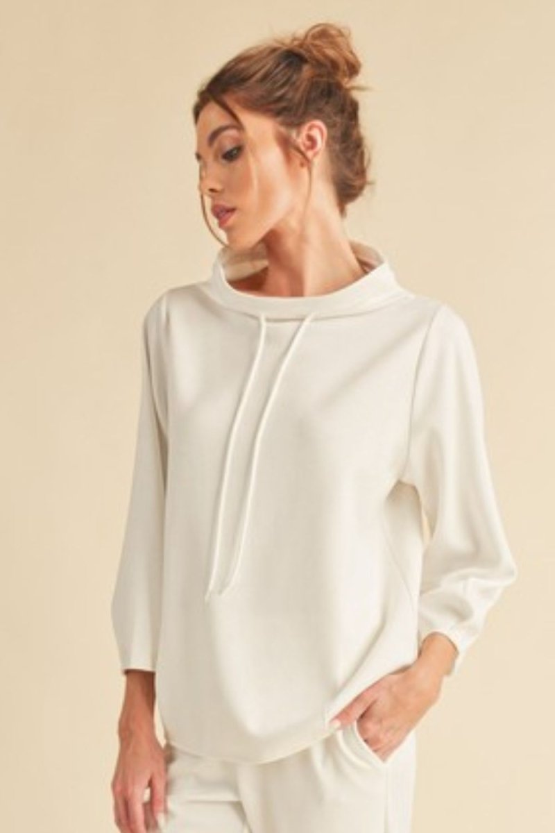 Aemi + Co Lightweight Drawstring Mock Neck Sweatshirt - S. M. & Co.